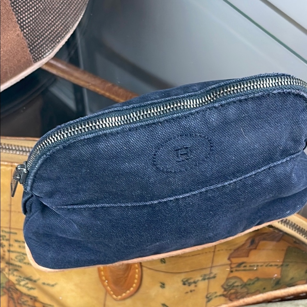 Hermes Blue Toiletry Bag with Plush Texture